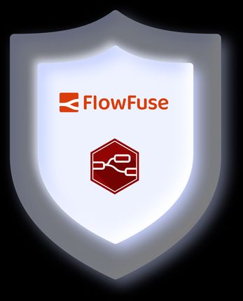 FlowFuse and Node-RED logos in a double shield